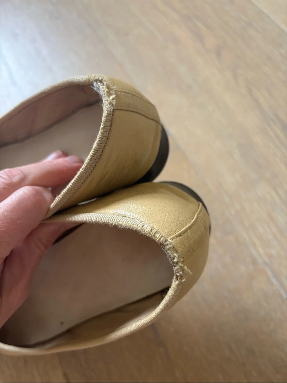 Chanel Two-Tone Beige and Black Cap-Toe Ballet Flats 36